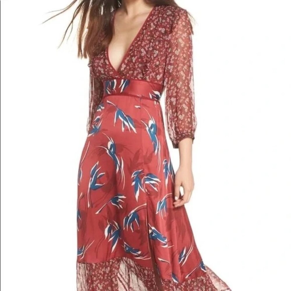 Lenon (from Anthropologie) Mixed Print Midi Dress